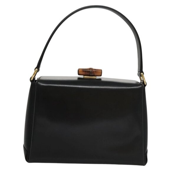 GUCCI Bamboo Hand Bag Enamel Black Auth ep7256 - Picture 3 of 16